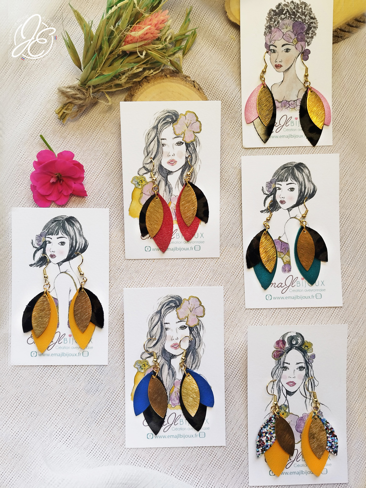 Boucles d’oreilles Danse de Pétales en cuir recyclé, collection