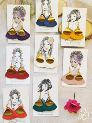 Boucles d’oreilles éventail d'été en cuir recyclé, collection