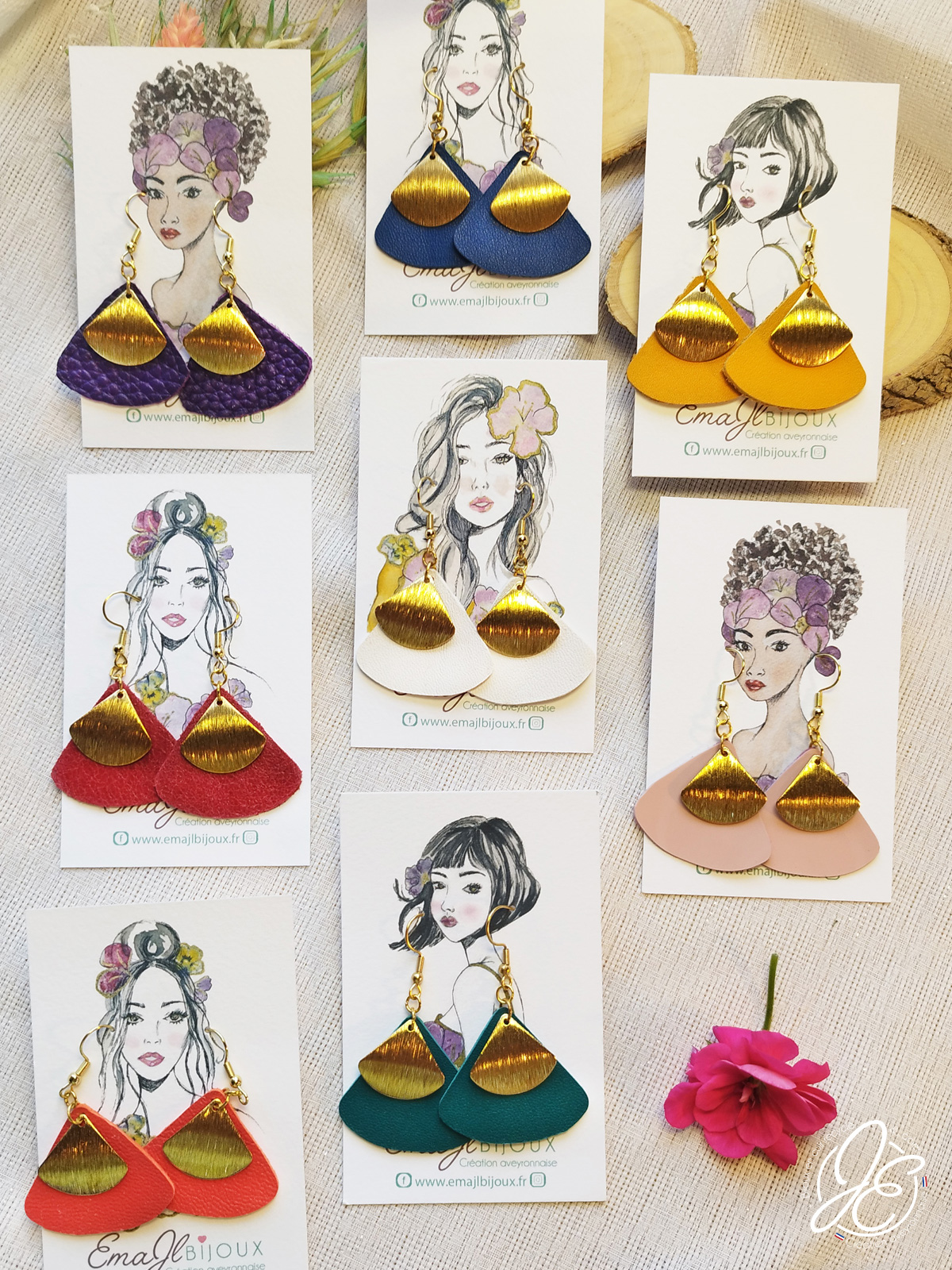 Boucles d’oreilles éventail d'été en cuir recyclé, collection