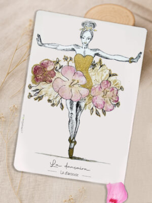 carte-illustrée, danseuse aux bras tebdus, tatakizome