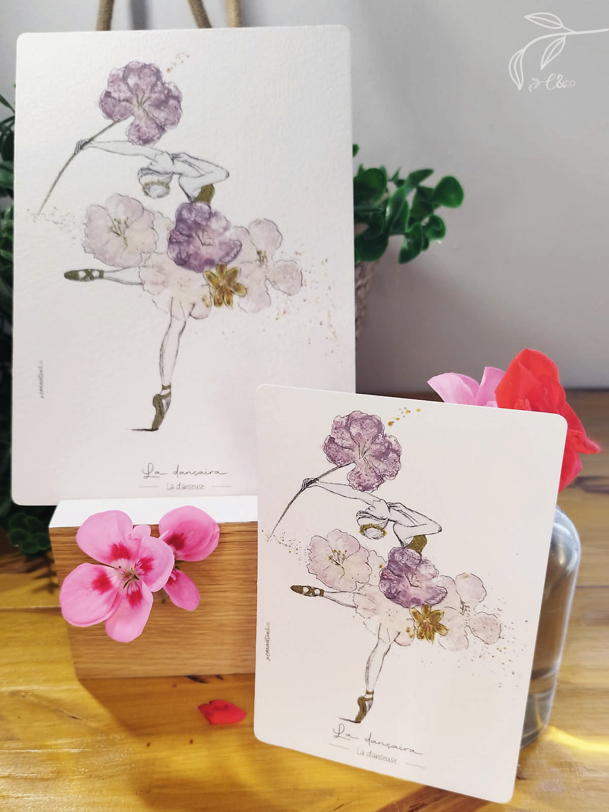 carte-illustrée, danseuse sur pointe, tatakizome