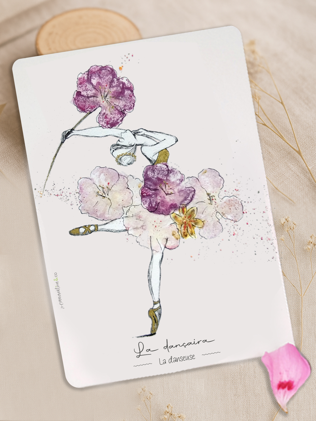 carte-illustrée, danseuse sur pointe, tatakizome