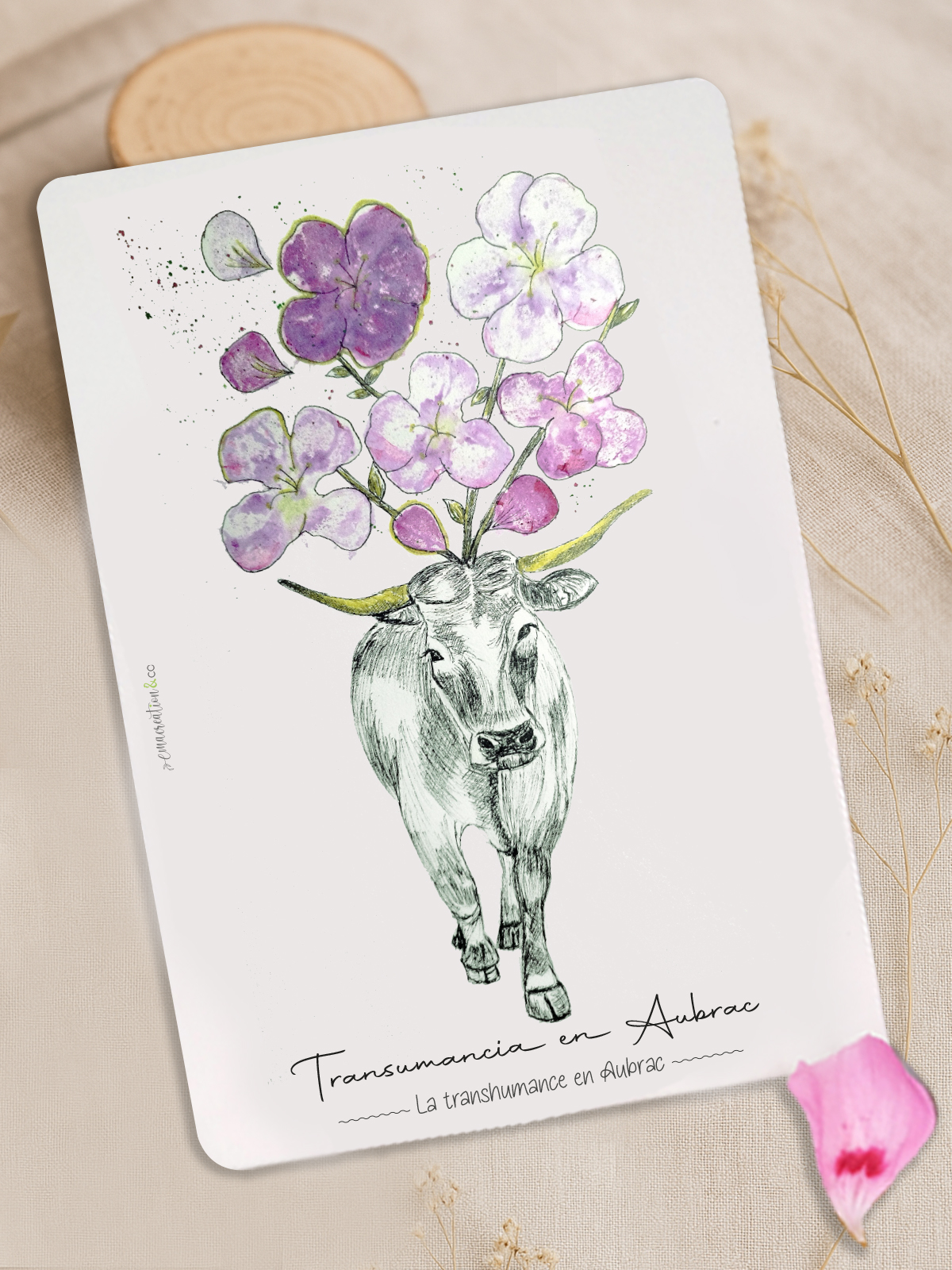 Carte illustrée Vache Aubrac – Reproduction & dorures