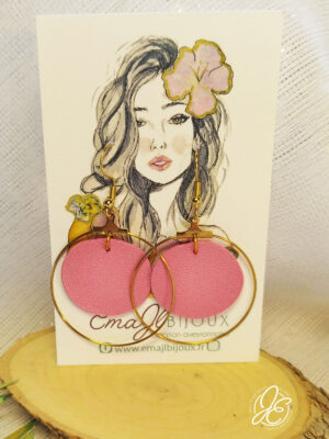 Boucles d’oreilles créoles d'éclipse en cuir recyclé, couleur rose