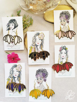 Boucles d’oreilles fleur de lotus en cuir recyclé, collection