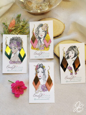 Boucles d’oreilles losange solaire en cuir recyclé, collection