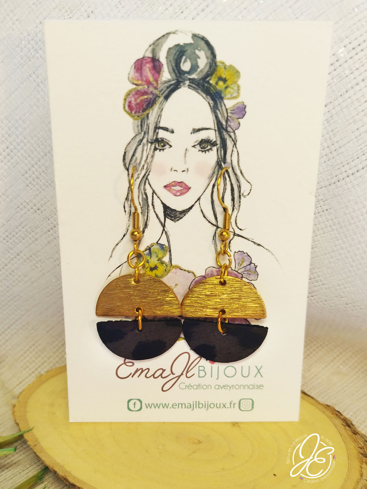 Boucles d’oreilles Demi-Monde en cuir recyclé -léopard-doré