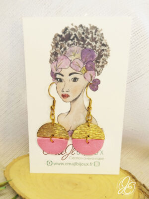 Boucles d’oreilles Demi-Monde en cuir recyclé -rose