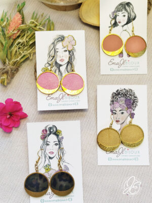 Halo d’Or – Boucles d’oreilles en cuir recyclé et acier inoxydable