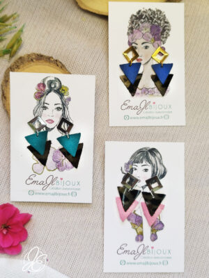 Boucles d’oreilles Duo d’Ailes en cuir recyclé, couleur Bleu