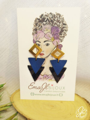 Boucles d’oreilles Duo d’Ailes en cuir recyclé, couleur Bleu