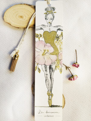 Marque-page illustré Danseuse en mouvement en tataki zomé, rehaussé de doré artisanal