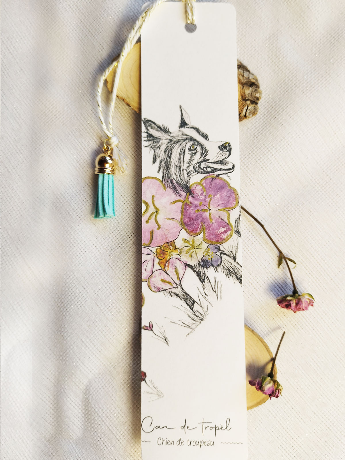 Marque-page animaux de la ferme en Tataki Zomé rehaussé de doré artisanal