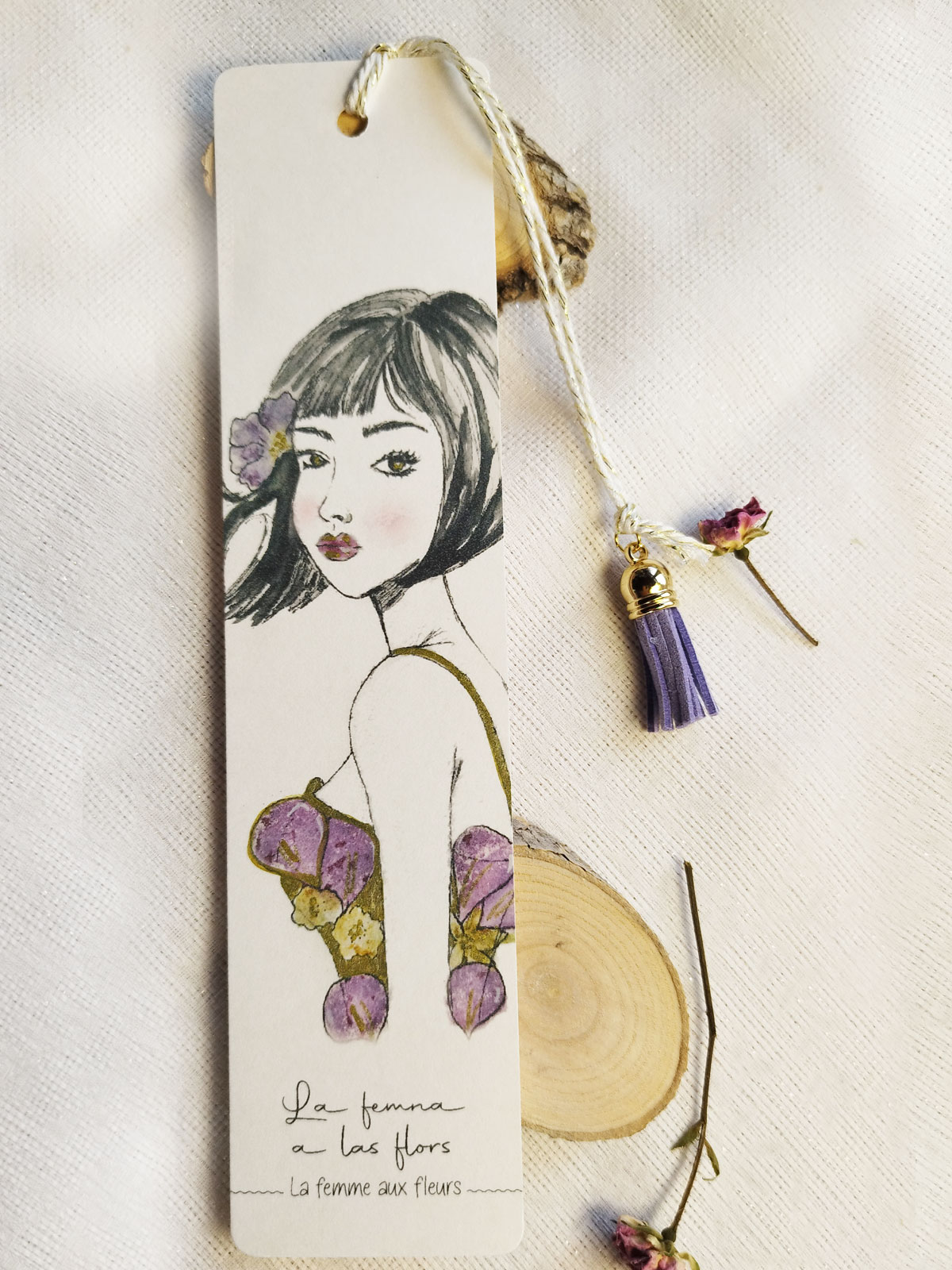 Marque-page portraits de femme en Tataki Zomé rehaussé de doré artisanal