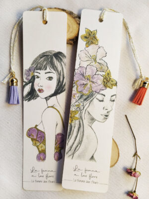 Marque-page portraits de femme en Tataki Zomé rehaussé de doré artisanal