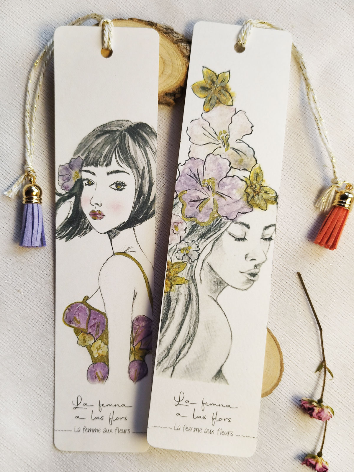 Marque-page portraits de femme en Tataki Zomé rehaussé de doré artisanal