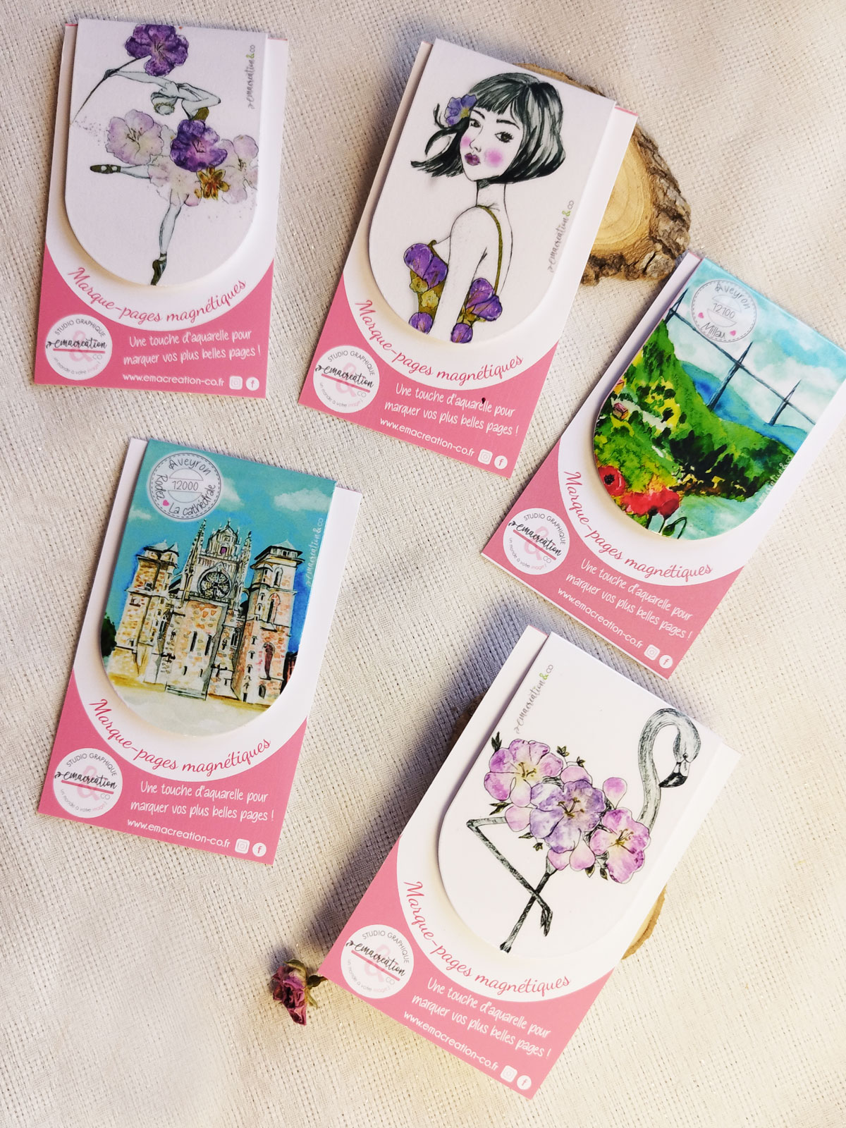 Marque-page magnétique illustré Tataki Zomé et aquarelle