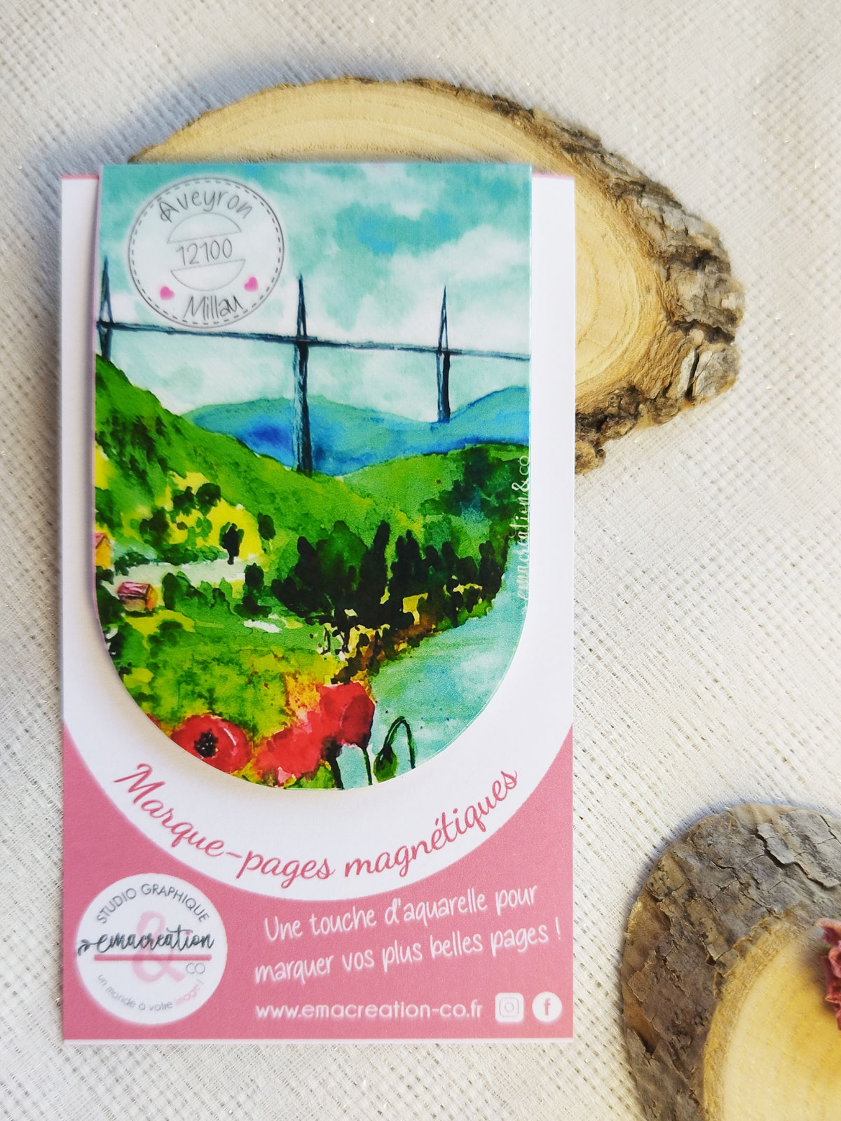 Marque-page magnétique illustré aquarelle Millau