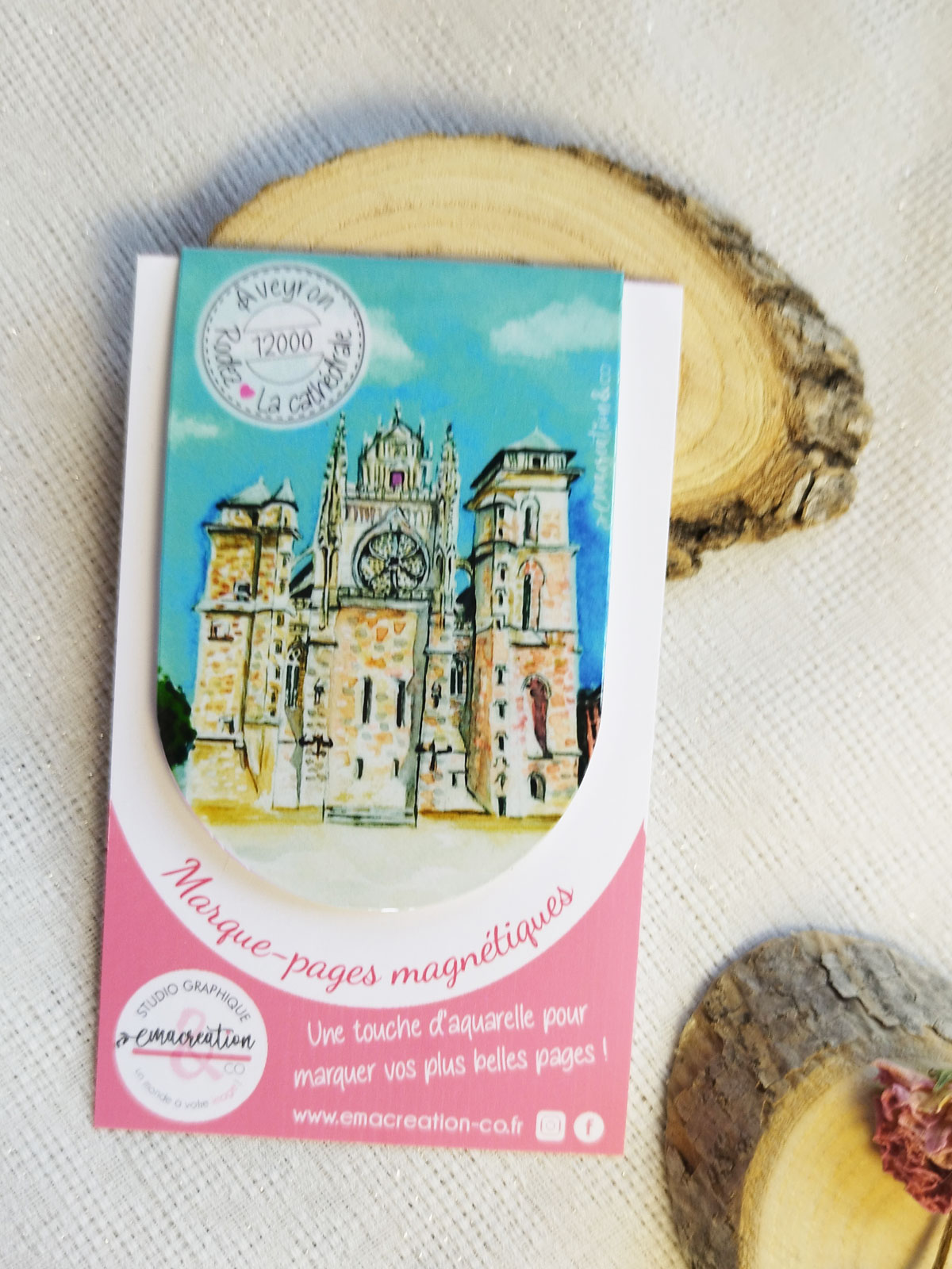 Marque-page magnétique illustré aquarelle Rodez, la cathédrale